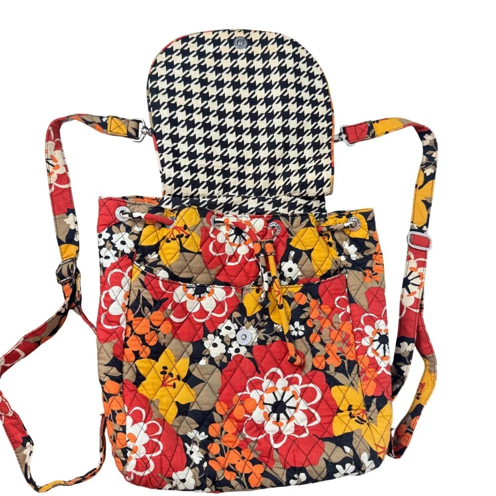 Vera Bradley Floral Nightingale Quilted Backpack Tote Red Orange Yellow Floral